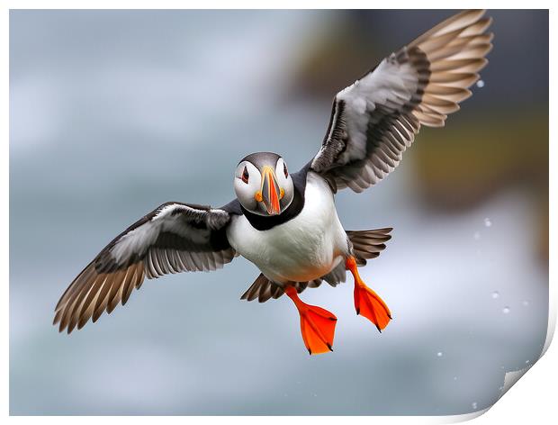 Atlantic Puffin in Flight Print by T2 
