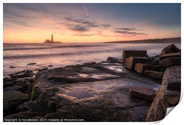 St Mary's Lighthouse Sunrise Print by Rick Bowden