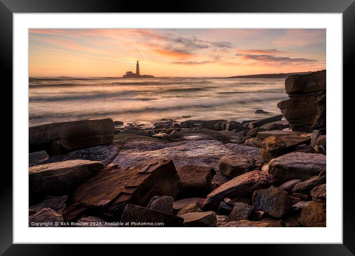 St Mary's Lighthouse Sunrise Framed Mounted Print by Rick Bowden