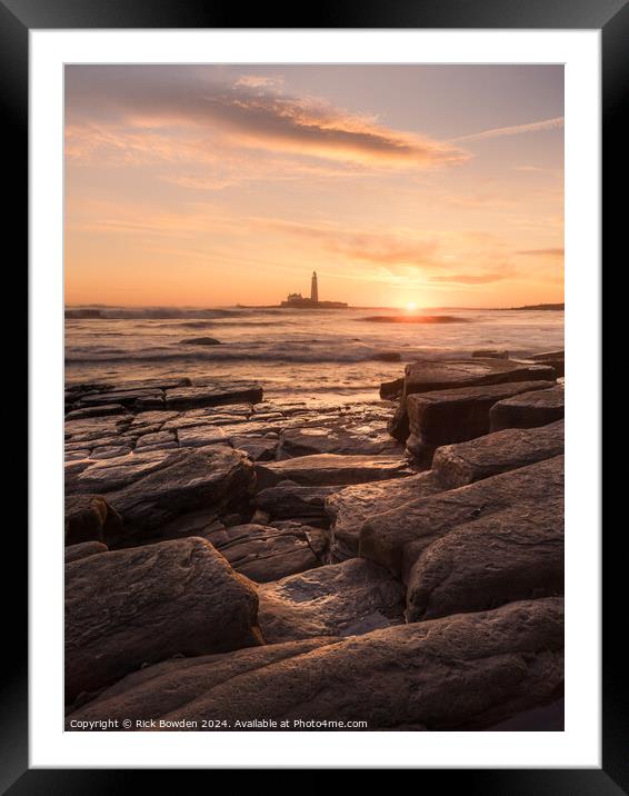 Rocky Sunrise at Whitley Bay Framed Mounted Print by Rick Bowden
