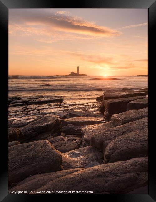 Rocky Sunrise at Whitley Bay Framed Print by Rick Bowden