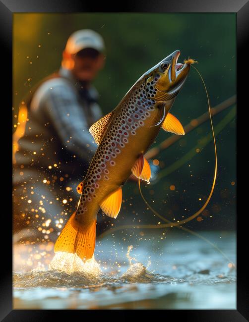 Fly Fishing for Brown Trout Framed Print by T2 
