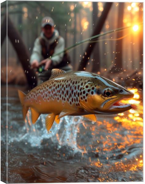 Fly Fishing for Brown Trout Canvas Print by T2 