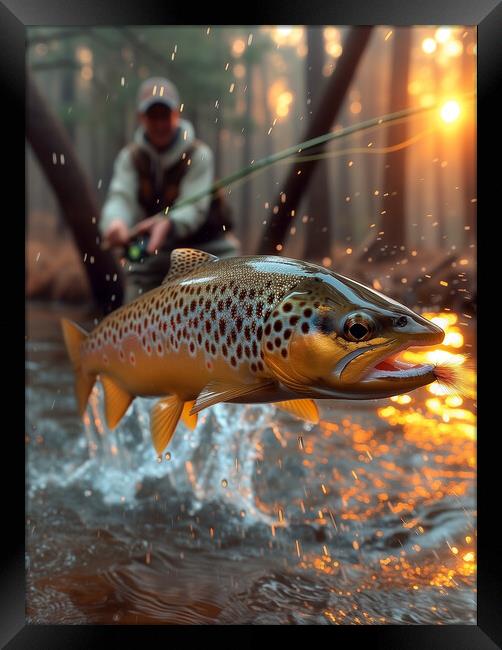 Fly Fishing for Brown Trout Framed Print by T2 