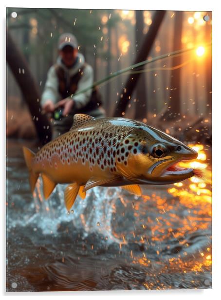 Fly Fishing for Brown Trout Acrylic by T2 