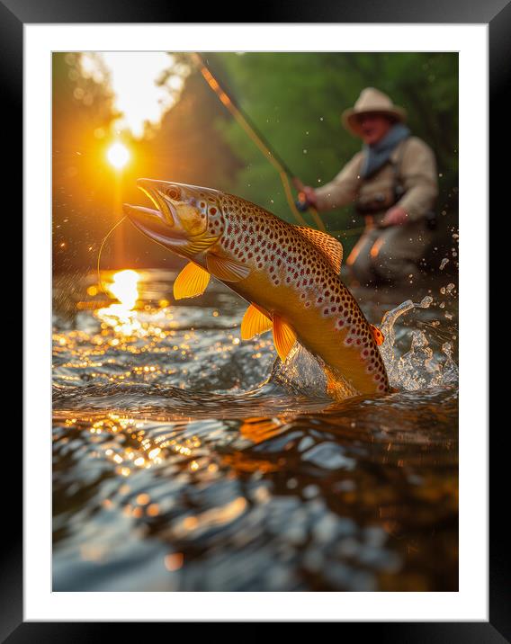 Fly Fishing for Brown Trout Framed Mounted Print by T2 