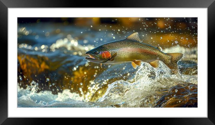 Rainbow Trout Leap Framed Mounted Print by T2 