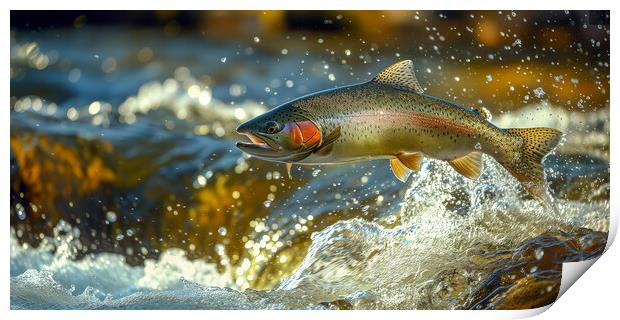 Rainbow Trout Leap Print by T2 