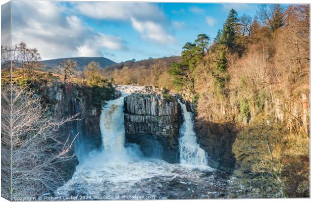 High Force Waterfall in Spate in January Sun Canvas Print by Richard Laidler