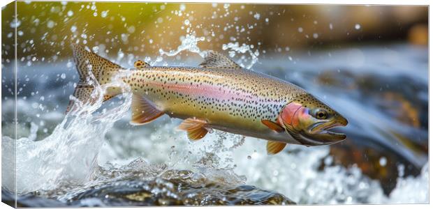 Rainbow Trout Leap Canvas Print by T2 