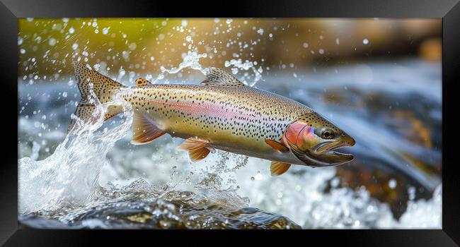 Rainbow Trout Leap Framed Print by T2 