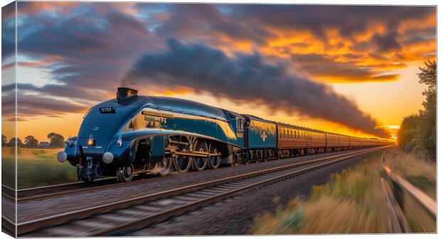 Mallard Steams away from the Setting Sun Canvas Print by T2 