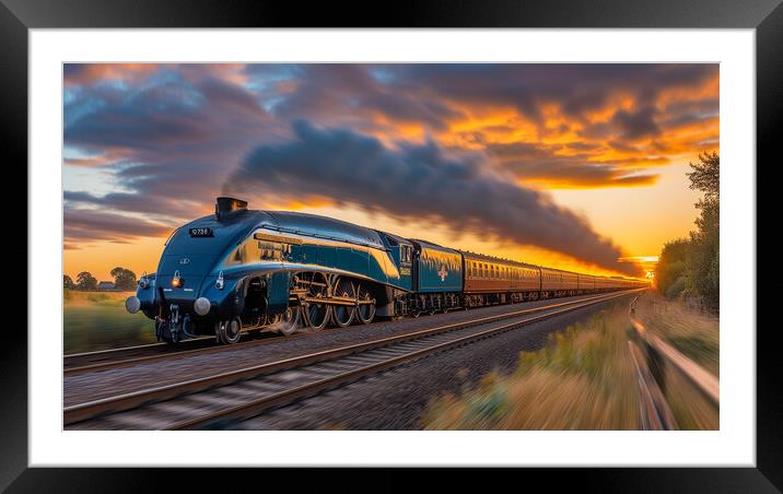 Mallard Steams away from the Setting Sun Framed Mounted Print by T2 