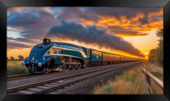 Mallard Steams away from the Setting Sun Framed Print by T2 