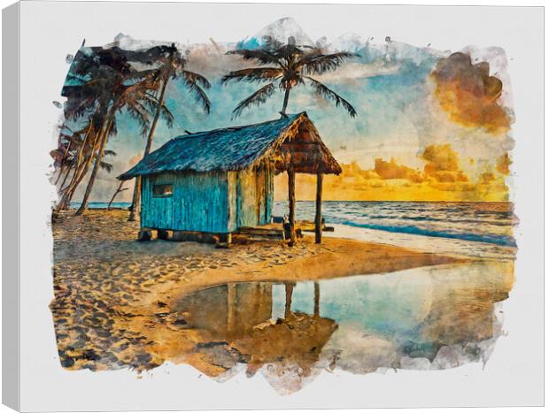 Beach Hut At Sunset Canvas Print by Artificial Adventures