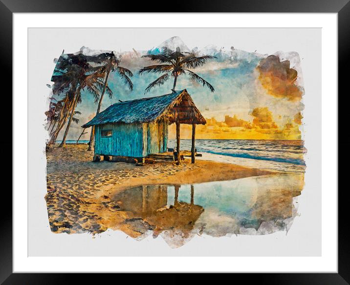 Beach Hut At Sunset Framed Mounted Print by Artificial Adventures