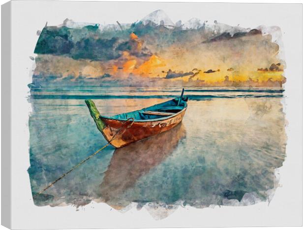 Fishing Boat At Sunset Canvas Print by Artificial Adventures
