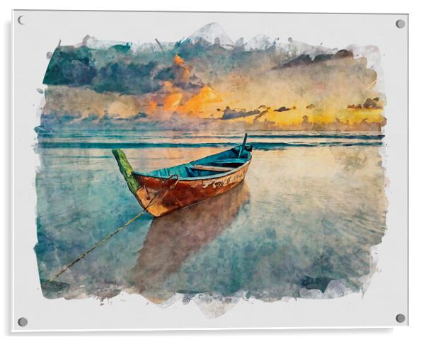 Fishing Boat At Sunset Acrylic by Artificial Adventures