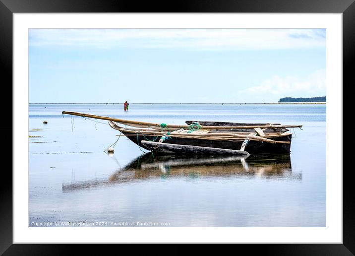 Outrigger Boat on the Indian Ocean on the Northeast Coast of Zanzibar, Tanzania  Framed Mounted Print by William Morgan
