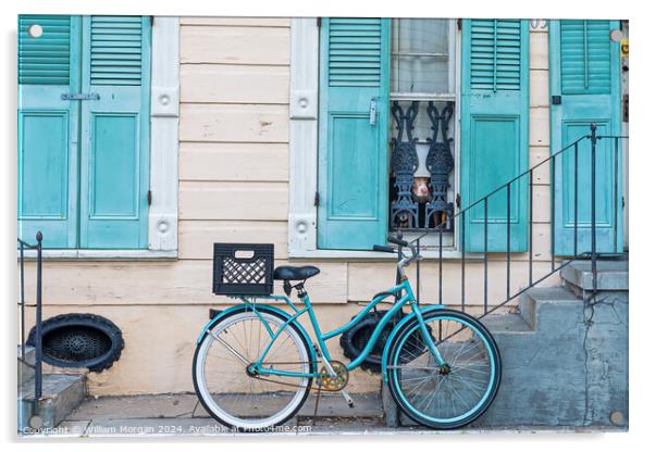 Historic New Orleans French Quarter Home in Pastel Blue and Beige with Bicycle and Dogs Acrylic by William Morgan