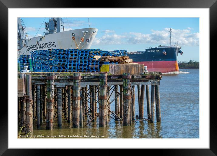 Two Cargo Ships and a Loading Dock on the Mississippi River in New Orleans Framed Mounted Print by William Morgan