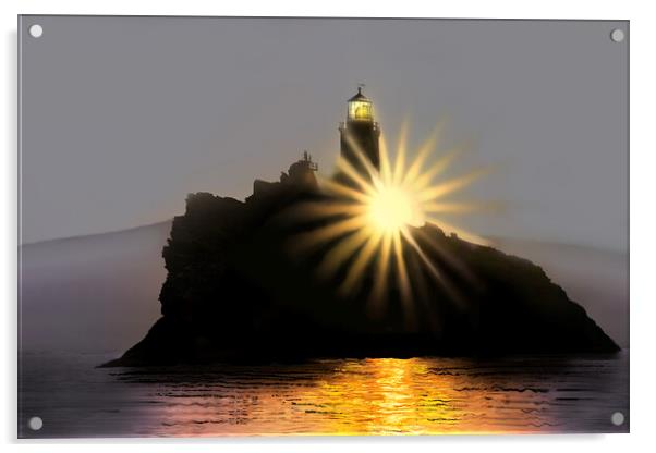 Godrevy Lighthouse Sunrise Acrylic by Alison Chambers