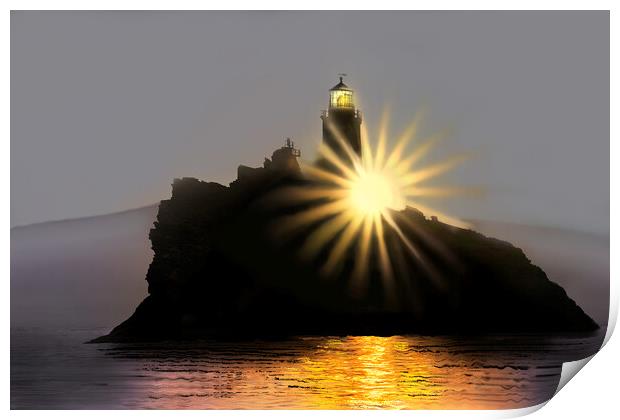 Godrevy Lighthouse Sunrise Print by Alison Chambers