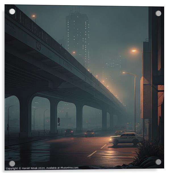 Nightfall Beneath the Overpass Acrylic by Harold Ninek