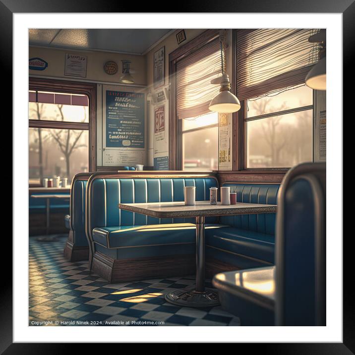 Late Afternoon in the Diner Framed Mounted Print by Harold Ninek