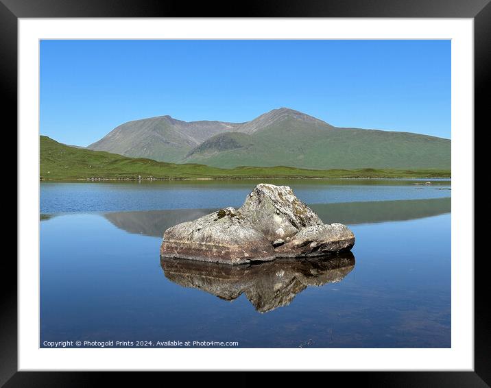 rock in the middle of Loch Nah Achlaise , Black Mount in the Highlands of Scotland Framed Mounted Print by Photogold Prints