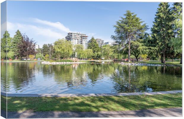 The large Pond in Minora Park in Richmond, Vancouver, Canada Canvas Print by Dave Collins