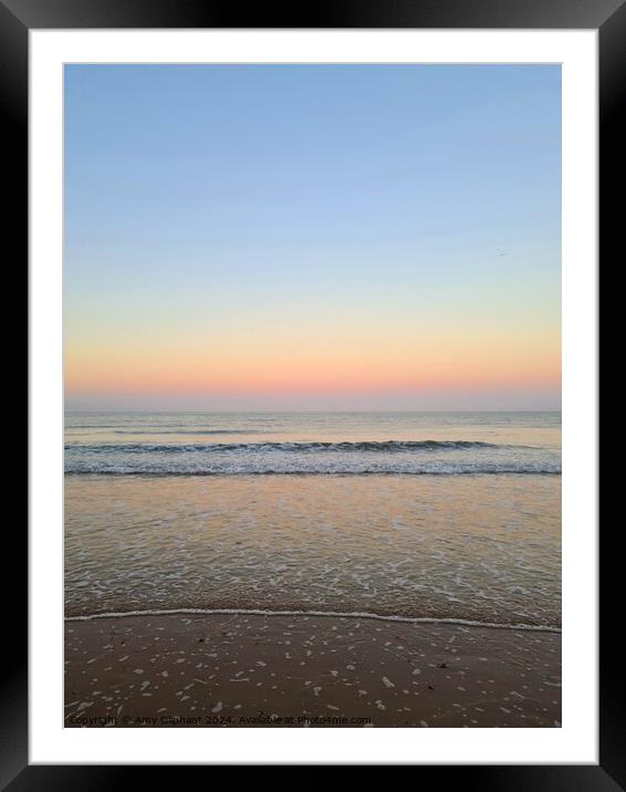 Pink sunset at the beach Framed Mounted Print by Amy Oliphant
