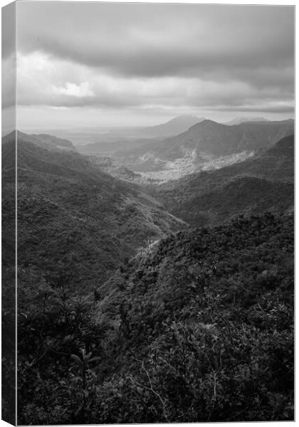 Black River Gorge Viewpoint in Mauritius Black and White Canvas Print by Dietmar Rauscher