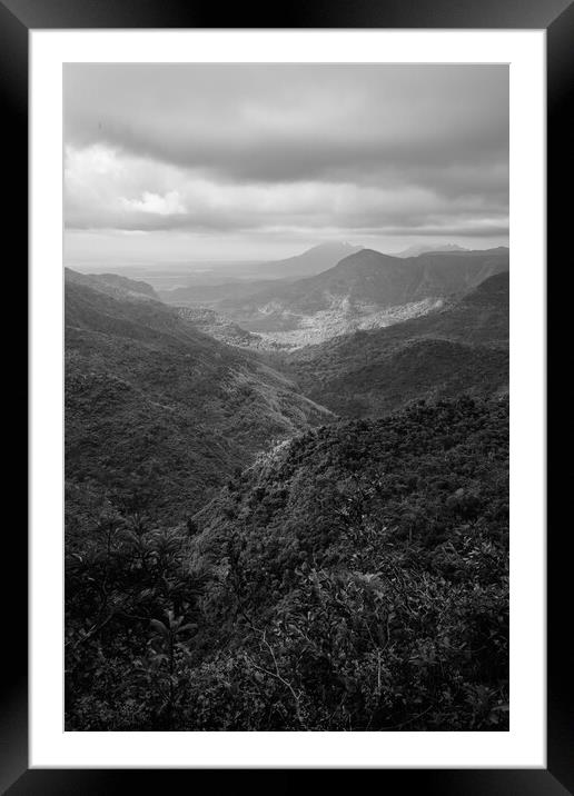 Black River Gorge Viewpoint in Mauritius Black and White Framed Mounted Print by Dietmar Rauscher