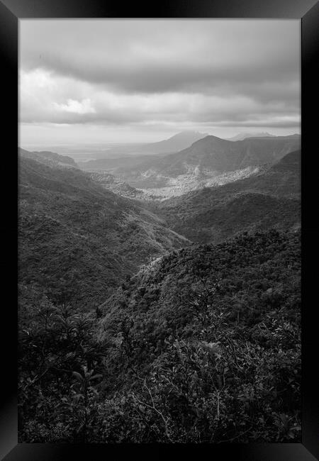 Black River Gorge Viewpoint in Mauritius Black and White Framed Print by Dietmar Rauscher