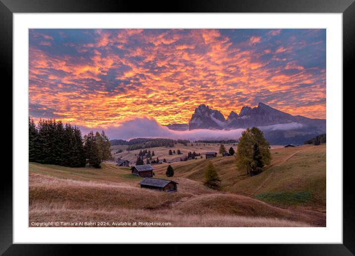 Seiser Alm Alpe di Siusi Dolomites Sunset Framed Mounted Print by Tamara Al Bahri