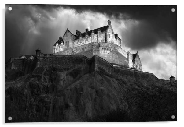 Edinburgh Castle BW Acrylic by Alison Chambers