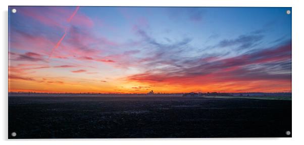 Dawn behind Ely Cathedral, 28th January 2024 Acrylic by Andrew Sharpe