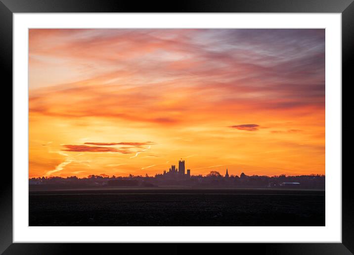 Dawn behind Ely Cathedral, 28th January 2024 Framed Mounted Print by Andrew Sharpe