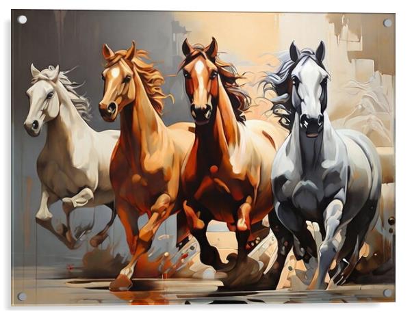 Wild horses galloping in a field. Acrylic by Luigi Petro
