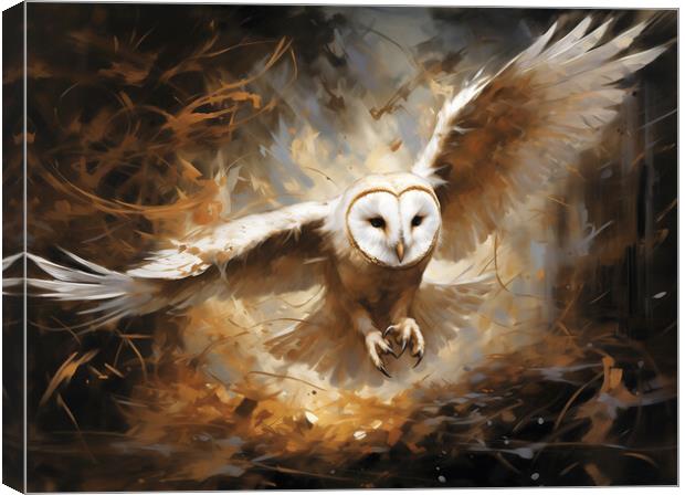 An oil painting close up of an owl in flight  Canvas Print by Steve Ditheridge
