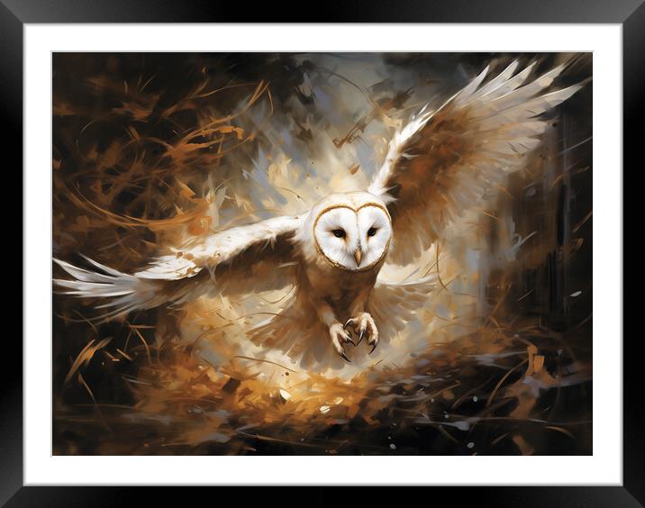 An oil painting close up of an owl in flight  Framed Mounted Print by Steve Ditheridge