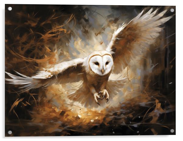An oil painting close up of an owl in flight  Acrylic by Steve Ditheridge