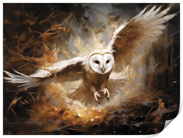 An oil painting close up of an owl in flight  Print by Steve Ditheridge