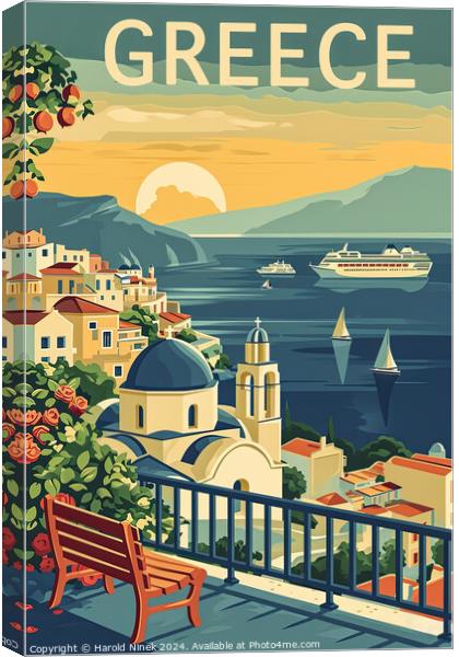 Greece Travel Poster Canvas Print by Harold Ninek