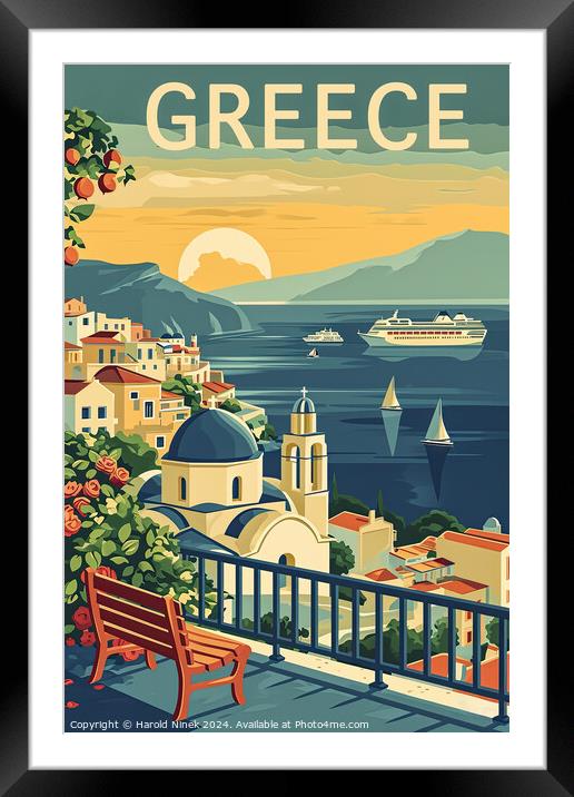 Greece Travel Poster Framed Mounted Print by Harold Ninek