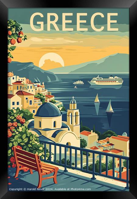 Greece Travel Poster Framed Print by Harold Ninek