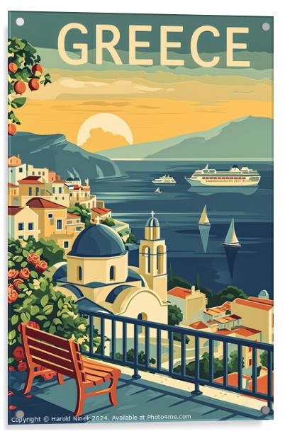 Greece Travel Poster Acrylic by Harold Ninek