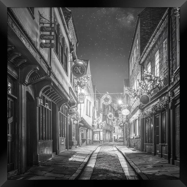 York Shambles Christmas Black and White Framed Print by Tim Hill
