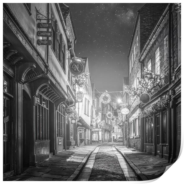 York Shambles Christmas Black and White Print by Tim Hill